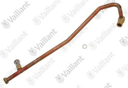 Kupferrohr von Vaillant mit gewinkeltem Verlauf und Fittings auf beiden Seiten, geeignet für Heizungs- oder Wasserversorgungsanlagen.